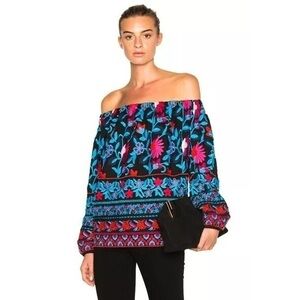 Tanya Tailor Nessa Embroidered Black Blue Floral Long Sleeve Top XS (0)